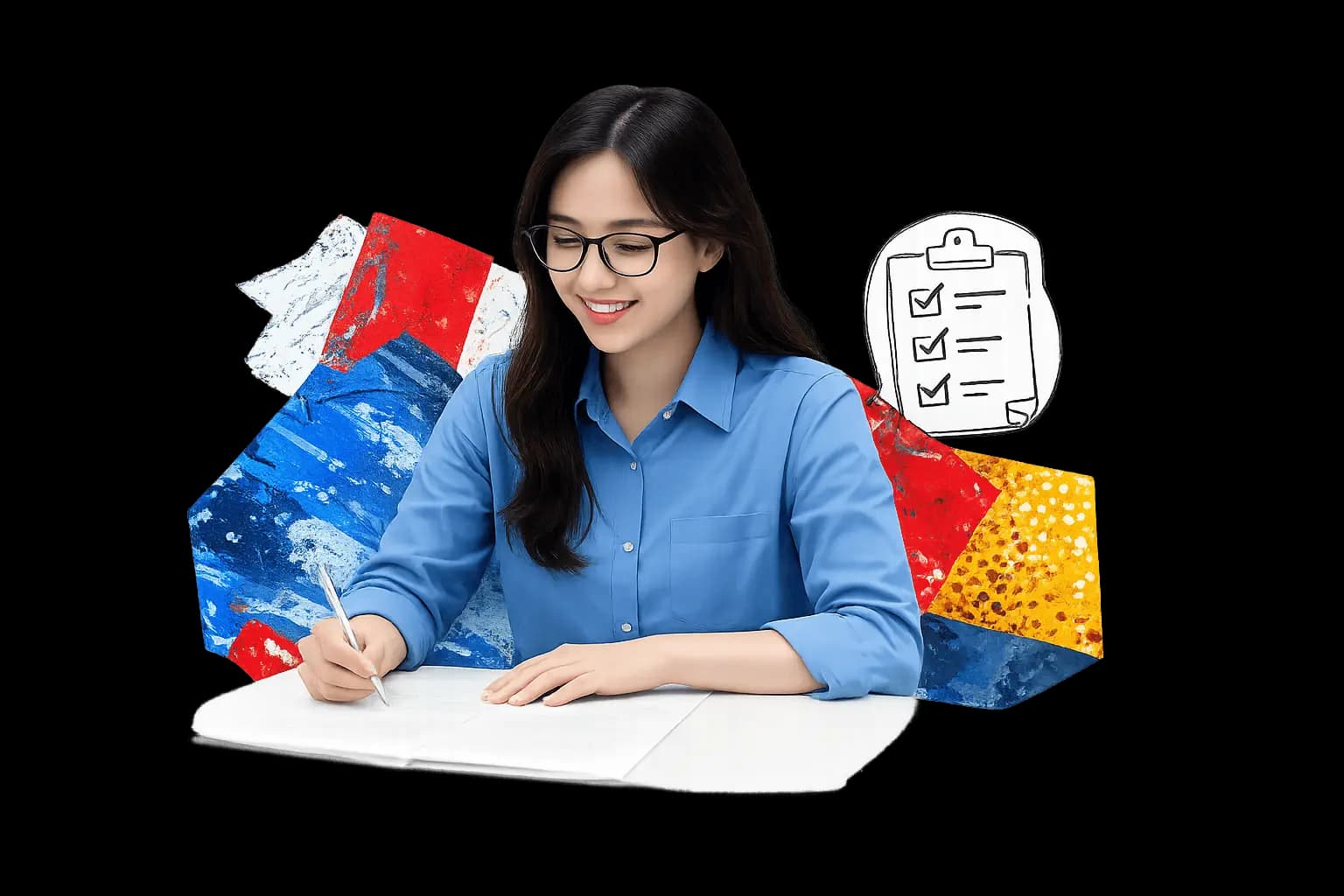 Nữ học viên đang làm bài thi thử IELTS
